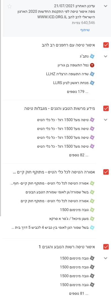 מפת אזורים אסורים לטיסה בישראל